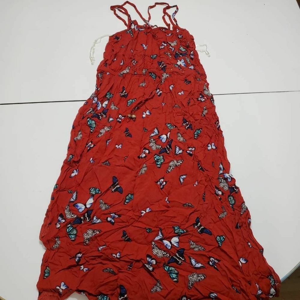 Charlotte Russe Womens Slip Dress Red Blue Butterflies Empire Waist Sleeveless M